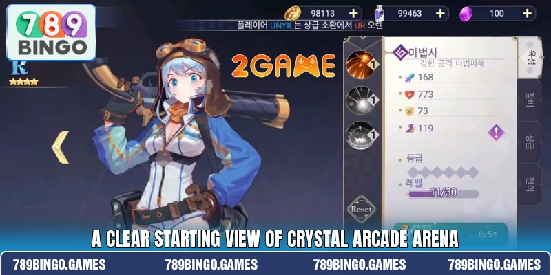 A clear starting view of Crystal Arcade Arena