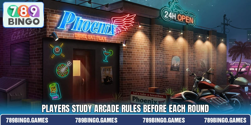 Players study arcade rules before each round